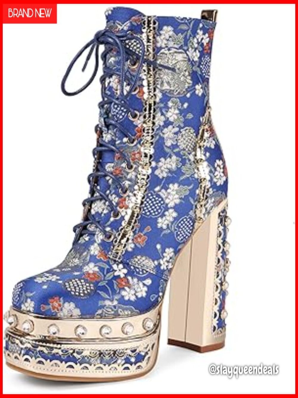 Red Embroidered Fabric Gemstone Ankle Booties Block Heel Platform Dress Wedding